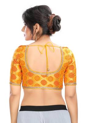 Women's Yellow Brocade Readymade Padded Saree Blouse 1