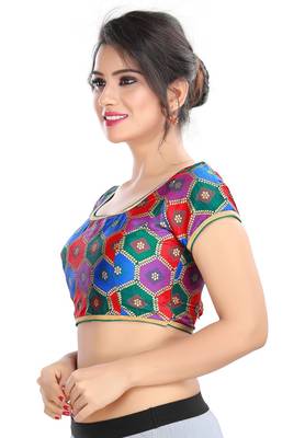 Women's Rama Brocade Readymade Padded Saree Blouse 3