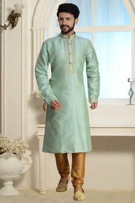 Green Stylish Silk Kurta Set 1