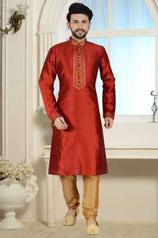 Red Stylish Silk Kurta Set