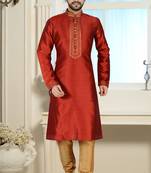Red Stylish Silk Kurta Set