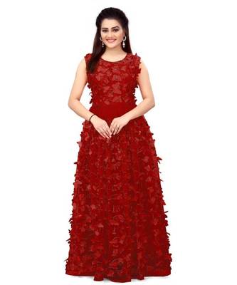 Women'S Net Embroidery Maroon Gown 1