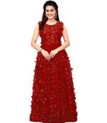 Women'S Net Embroidery Maroon Gown