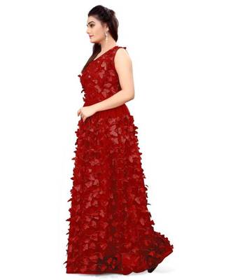 Women'S Net Embroidery Maroon Gown 2