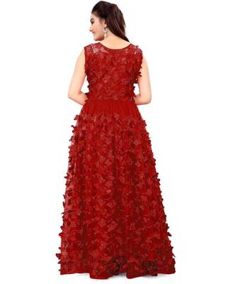 Women'S Net Embroidery Maroon Gown 3