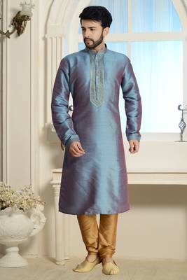 teal Stylish Silk Kurta Set 1