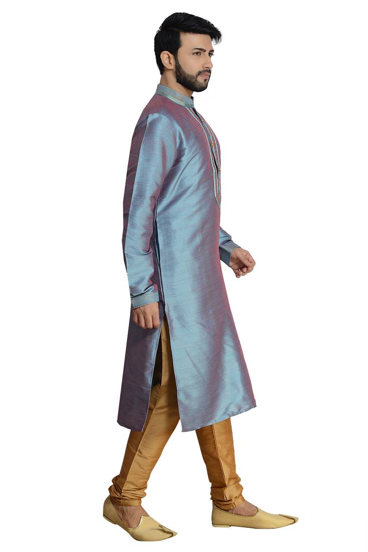 teal Stylish Silk Kurta Set