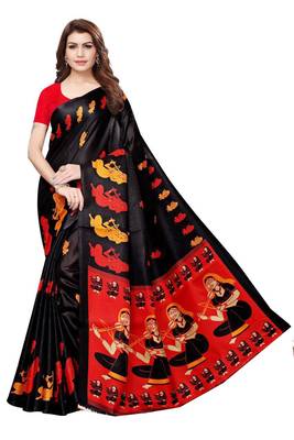 black printed art silk sarees saree with blouse 3