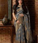 Grey woven banarasi silk saree with blouse