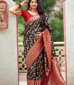 Black woven banarasi silk saree with blouse