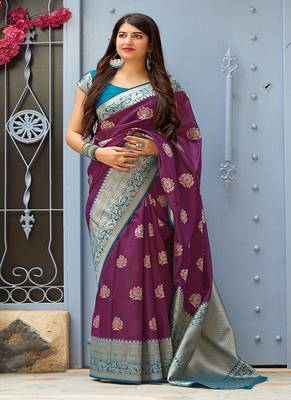 Purple woven banarasi silk saree with blouse 1
