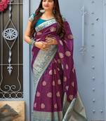 Purple woven banarasi silk saree with blouse