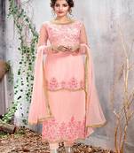 Baby-pink embroidered net salwar