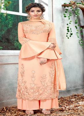 Peach embroidered silk salwar 1