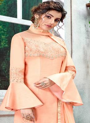 Peach embroidered silk salwar 2