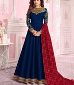 Blue embroidered silk salwar