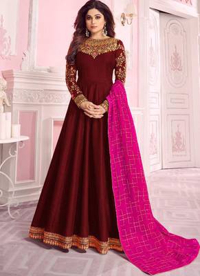 Maroon embroidered silk salwar 1