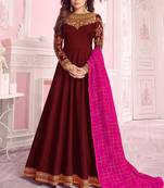 Maroon embroidered silk salwar