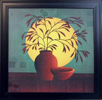 Abstract Pot and Leaves Theme Satin Matt Texture UV Art Painting 1