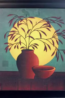 Abstract Pot and Leaves Theme Satin Matt Texture UV Art Painting