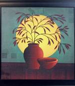 Abstract Pot and Leaves Theme Satin Matt Texture UV Art Painting