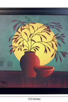 Abstract Pot and Leaves Theme Satin Matt Texture UV Art Painting