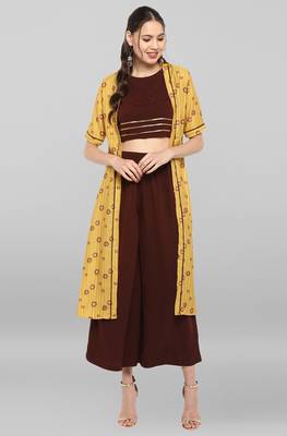 Janasya Yellow printed crepe ethnic-kurtis 1