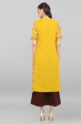 Janasya Yellow printed crepe ethnic-kurtis 5