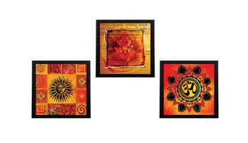 Set Of 3 Om and Ganesha Satin Matt Texture UV Art Painting 1