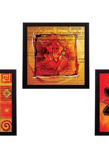 Set Of 3 Om and Ganesha Satin Matt Texture UV Art Painting