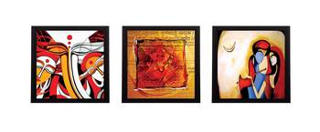 Set Of 3 Lord Ganesha and Krishna Matt Texture UV Art Painting 1