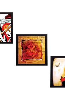 Set Of 3 Lord Ganesha and Krishna Matt Texture UV Art Painting
