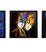 Set Of 3 Lord Krishna and Radha Satin Matt Texture UV Art Painting