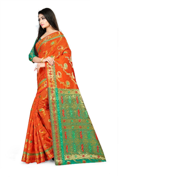 Yellow woven silk saree with blouse 1