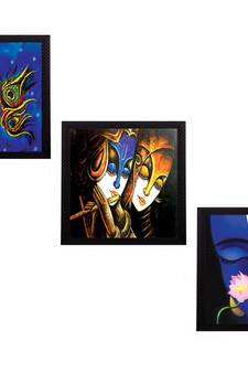 Set Of 3 Lord Krishna and Radha Satin Matt Texture UV Art Painting
