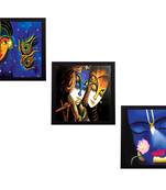 Set Of 3 Lord Krishna and Radha Satin Matt Texture UV Art Painting