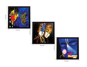 Set Of 3 Lord Krishna and Radha Satin Matt Texture UV Art Painting 2