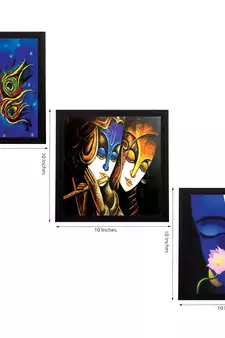 Set Of 3 Lord Krishna and Radha Satin Matt Texture UV Art Painting