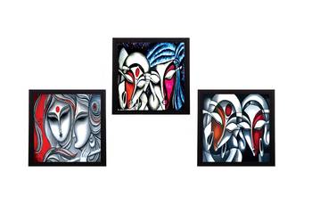 Set Of 3 Face Of Radha Krishna Satin Matt Texture UV Art Painting 1