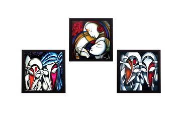Set Of 3 Krishna and Radha Satin Matt Texture UV Art Painting 1