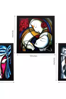 Set Of 3 Krishna and Radha Satin Matt Texture UV Art Painting