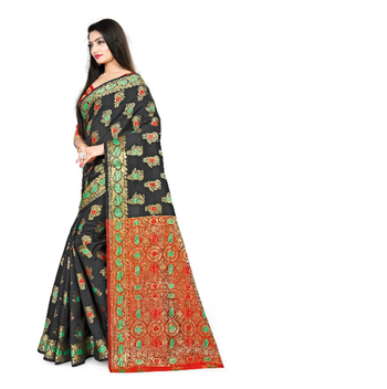 Black woven silk saree with blouse 4