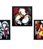 Set Of 3 Radha Krishna With Flute Satin Matt Texture UV Art Painting