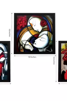 Set Of 3 Radha Krishna With Flute Satin Matt Texture UV Art Painting