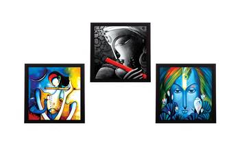 Set Of 3 Lord Krishna Satin Matt Texture UV Art Painting 1