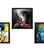 Set Of 3 Lord Krishna Satin Matt Texture UV Art Painting