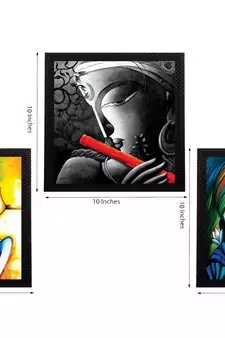 Set Of 3 Lord Krishna Satin Matt Texture UV Art Painting