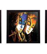 Set Of 3 Colorful Radha and Krishna Satin Matt Texture UV Art Painting
