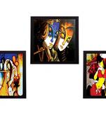 Set Of 3 Colorful Radha and Krishna Satin Matt Texture UV Art Painting