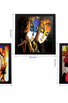 Set Of 3 Colorful Radha and Krishna Satin Matt Texture UV Art Painting